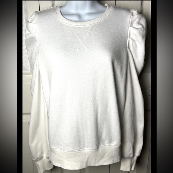 REBECCA MINKOFF Sweatshirt Puffy Sleeve White Crew Neckline Medium - Picture 2 of 8